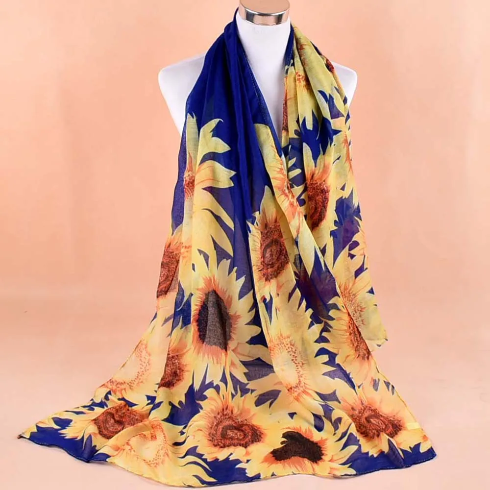 Для женщин солнца шарф с цветочным принтом мягкая тонкая вуаль шаль дамы элегантные накидки с цветочным узором большой Размеры шарфы 90x180 см#10