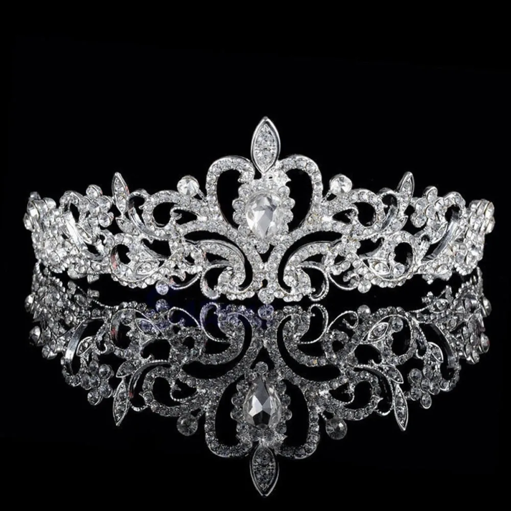 Свадебная принцесса австрийский потрясающий Кристальный волос Свадебная Корона-Тиара вуаль повязка на голову