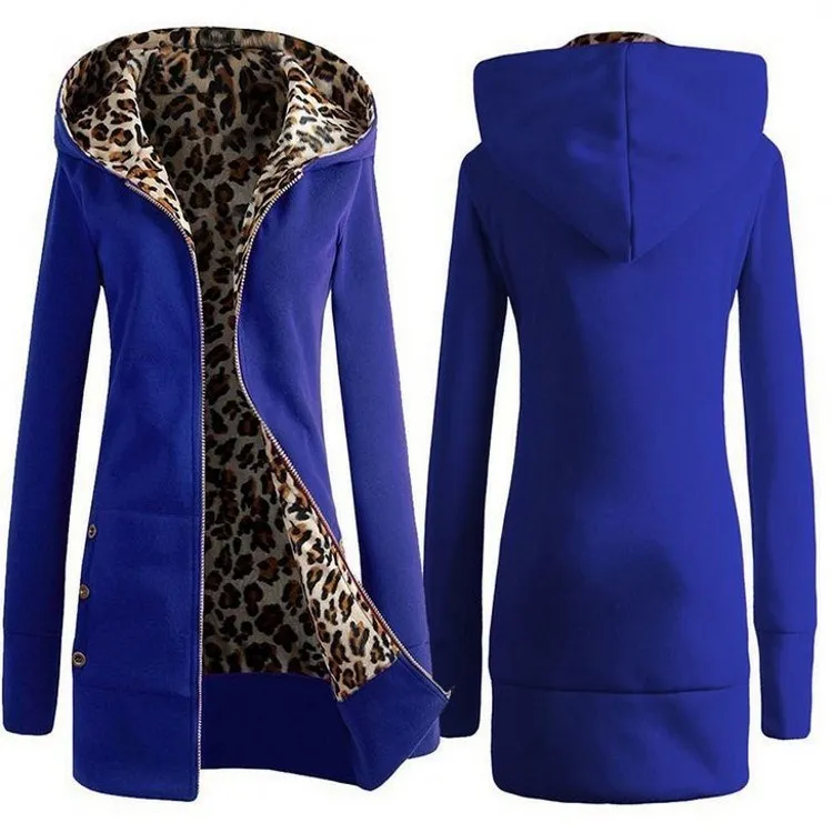 Goedkoop Vrouwen Herfst Vintage Hoodies Luipaard Print Jas Casual Lange Capuchon Winter Sweater Jas Slim Uitloper