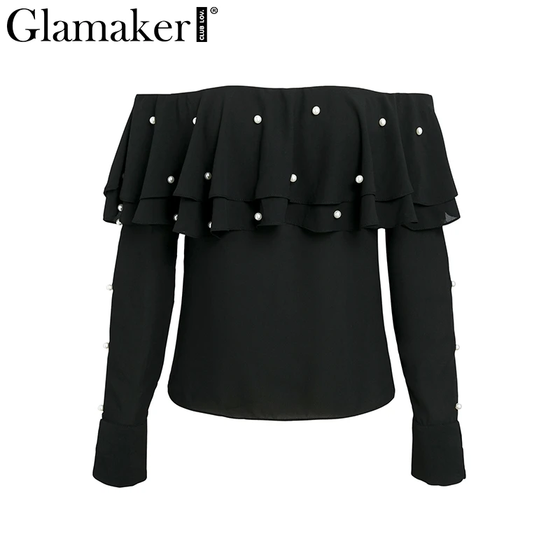 Женская блузка с открытыми плечами Glamaker Весенняя коллекция рубашка глубоким v