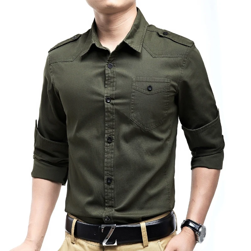 Однотонные мужские рубашки с длинным рукавом slim fit рубашки-карго Мужская Блузка модные повседневные рубашки homme хаки армейский зеленый xxxl