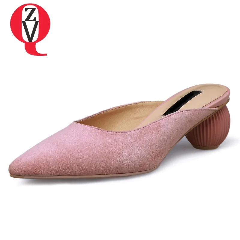 

ZVQ women shoes 2019 summer new fashion high strange style kid suede women slippers outside sexy shallow pointed toe lady shoes
