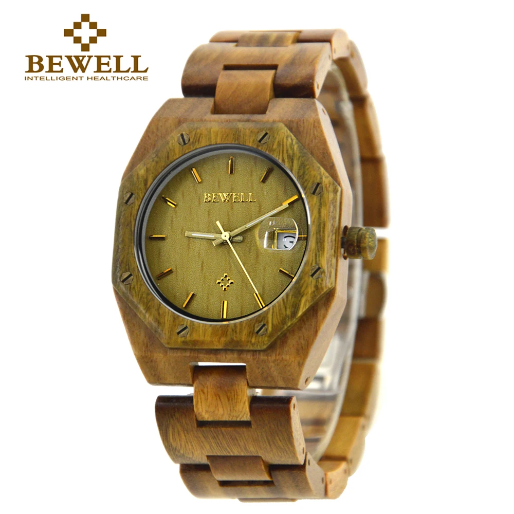 BEWELL Men's Watch Natural Wood Watch Handmade Special Irregular Shape Brand Design Style Classic Retro Watch 099A