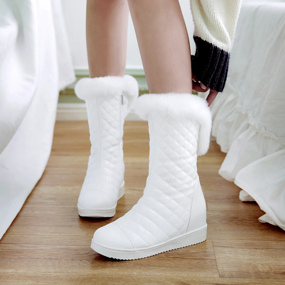 DoraTasia, новые популярные женские зимние ботинки однотонные зимние ботинки с искусственным мехом, увеличивающие рост женская обувь 31-41