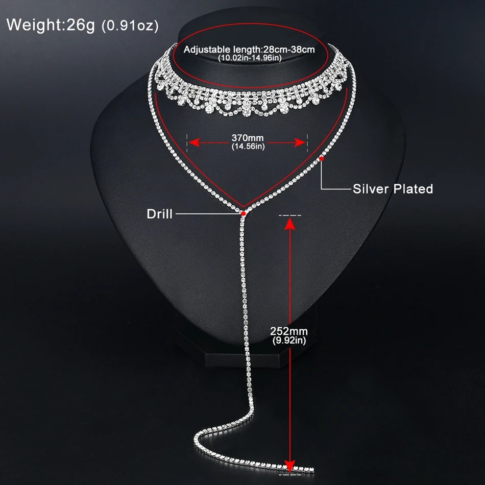 Mecresh, двухслойные стразы, Женское Ожерелье, чокер, серебряный цвет, длинная цепочка, ожерелье, воротник, свадебное, обручальное, ювелирное изделие, MTL592