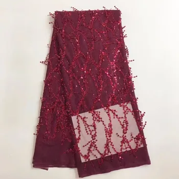 

2018 Latest French Nigerian Laces Fabrics High Quality Tulle Wine Red Sequins African Laces Fabric Wedding African Tulle Lace