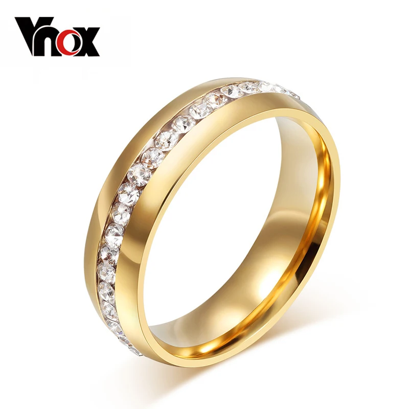 Wedding Rings Womens Ring Jewelry Rings Ring Jewelry Vnox Bling Crystal Wedding Ring For Women 6mm Stainless Steel Engagement Female Finger Jewelry