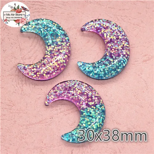 10pcs/20pcs star/unicorn/heart/Crescent Bright powder shiny Resin Flackback Cabochon Art Supply Decoration Charm Craft 