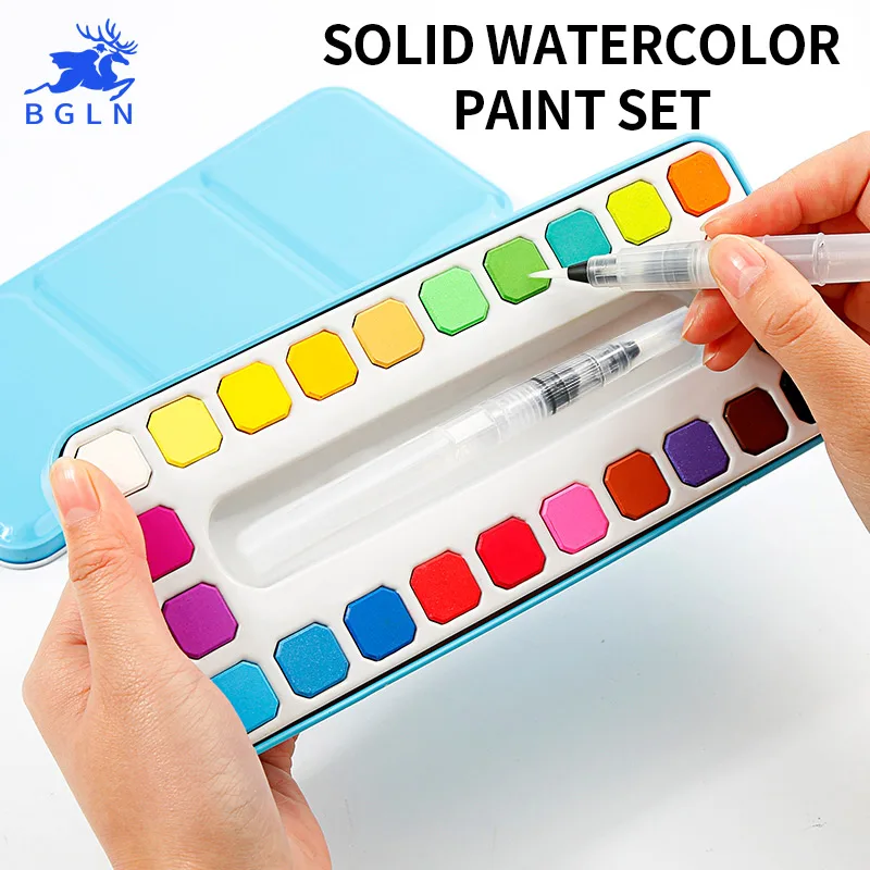 

BGLN 24Colors Solid Watercolor Paint Set High Quality Transparent Watercolor Pigment Tin Box For Artist School Student Acuarelas