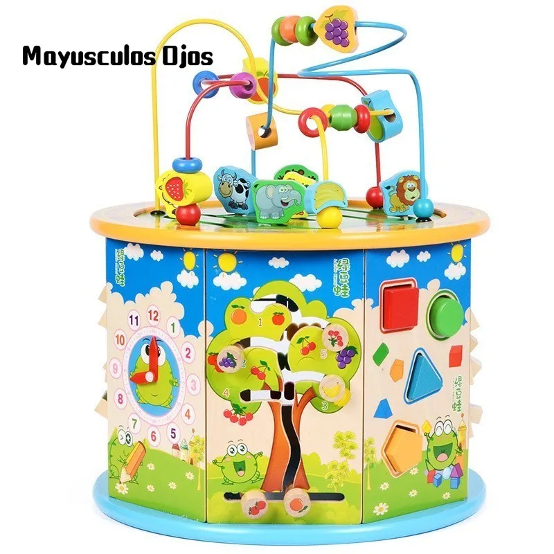 

Children Wooden Puzzle Power Large Eight-sided Large Round Beads Treasure Box 1-3 Years Old Early Education Multifunctional Toys