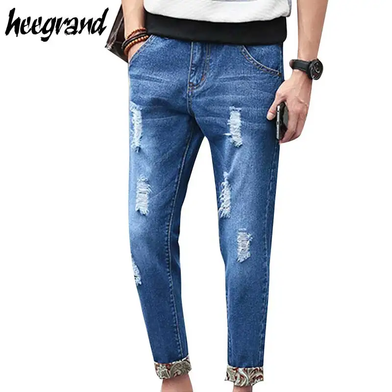 

Men Pencil Jeans 2017 New Summer Men's Distressed Print Ankle-length Jeans Casual For Men Slim Denim Pants MKN703