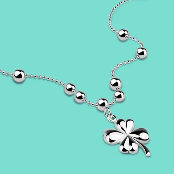 

lady 925 sterling silver necklace cute A clover pendant design Solid silver necklace length 46cm Clavicle chain birthday present