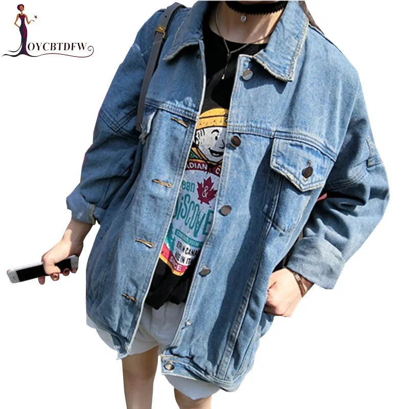 

Cowboy Women Coat 2018 Spring Autumn New BF style Loose Large size Jacket Long sleeve Single-breasted Denim Jacket Female DD878