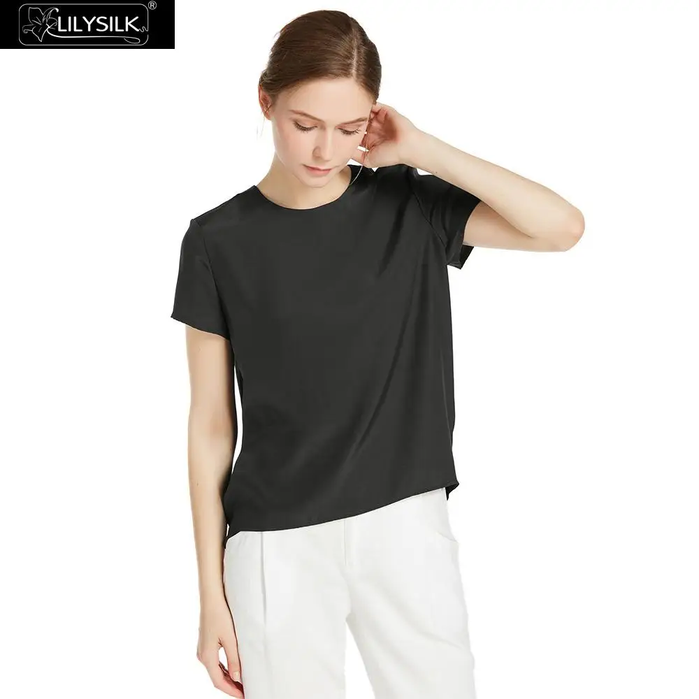 LilySilk дамы шелковая блузка и Топы корректирующие чистый природа шелковицы 22 мм Кнопка разрез сзади Синтетическое закрытие волос элегантная рубашка - Цвет: Black