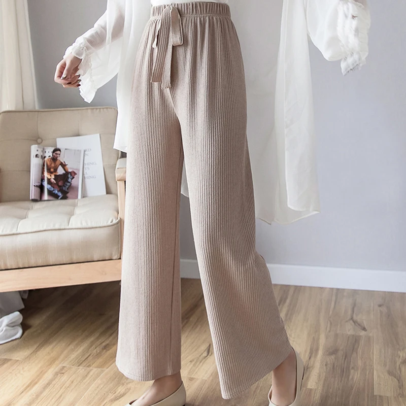

Wide leg trousers chiffon high waist pants new 2019 Autumn summer beach resort trousers Vintage Loose black white pants 81J