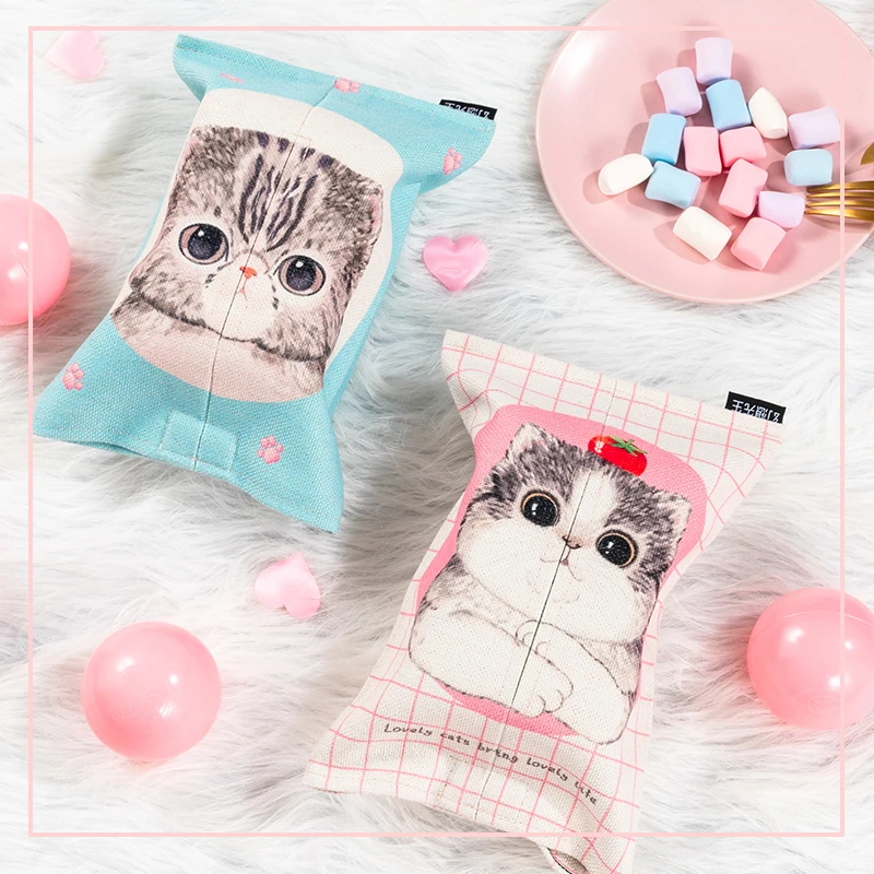 

Car Tissue Box Free shipping!Size 24*17cm Durable Linen Material Pink Cartoon Cat Wet Wipes Cover,Home Decor Tissue Box Cover