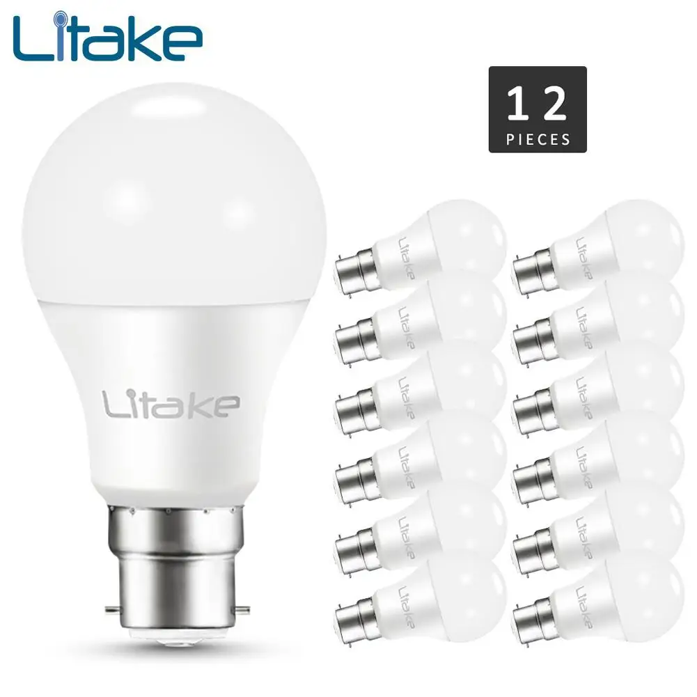 Litake 12 Packed B22 Base LED Light Bulb Non-dimmable 100 Watt Equivalent(11W), CRI 80+ for Home Living Room Decoration 