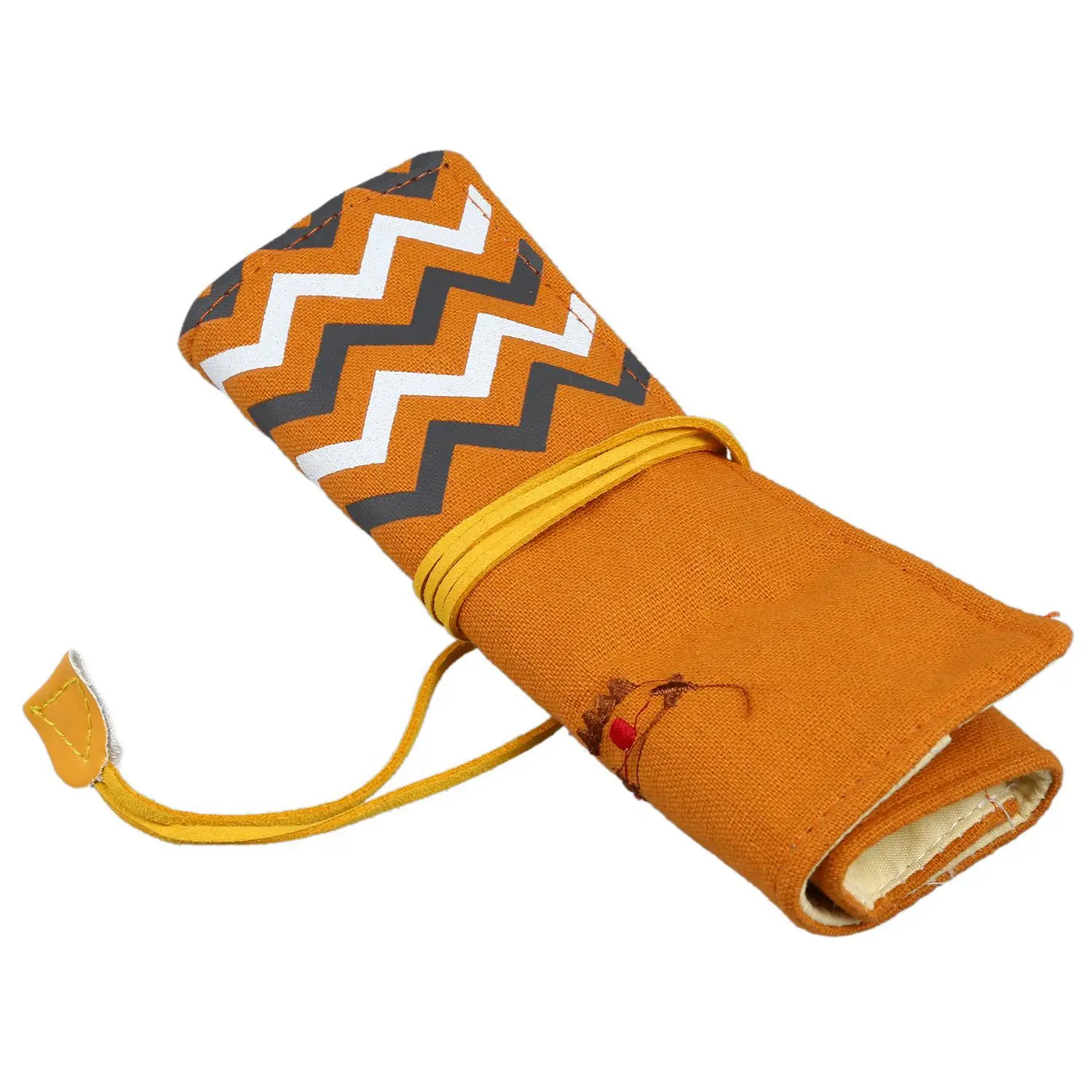 

Embroidery Canvas Handmade Pencil Case Bags Inner Holes Roll Pouch Makeup Cosmetic Brush Pen Storage Box Bag School