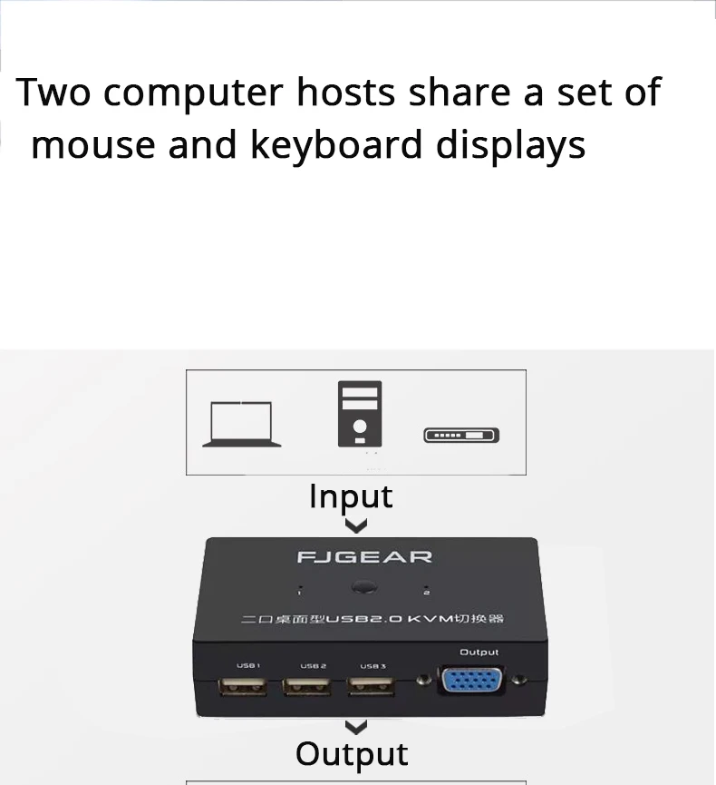 2 Порт Kvm Switcher компьютер Доля usb мышь и клавиатура монитор конвертер с соединительный кабель FJ-201UK