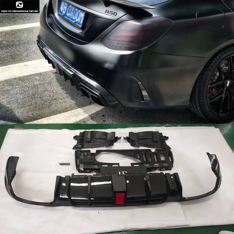

W213 E200 Carbon Fiber rear bumper diffuser lip with LED lights for Mercedes Benz W213 E300 car styling 13-16