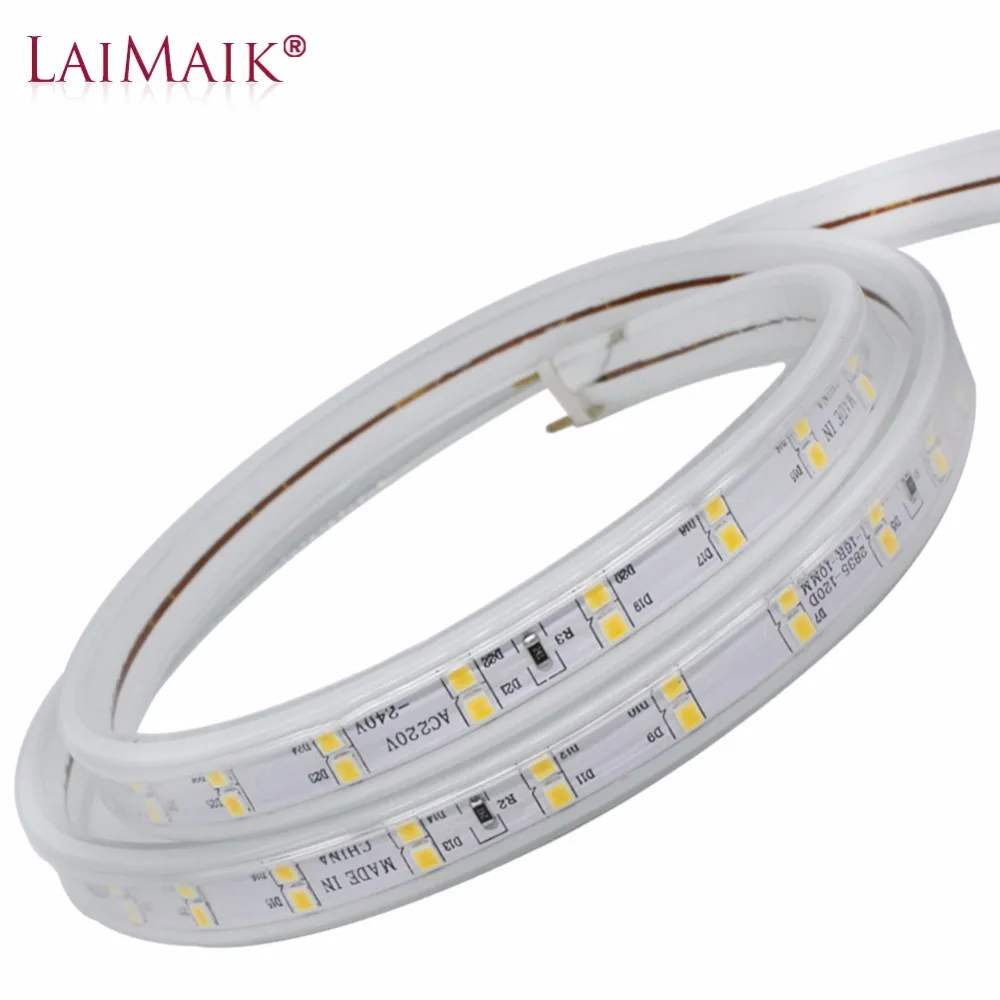 

LAIMAIK High brightness led Strip Light Flexible tape Led rope 2835 Waterproof Double Row 120leds/M 220V Warmwhite With EU plug