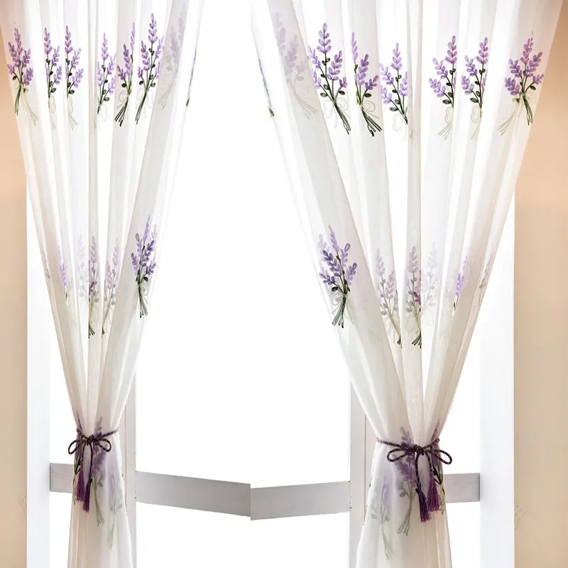 

2018 Hot Sale Pink And Purple Lavender Luxury High Quality Embroidery Tulle Curtains for Living Dining Room Bedroom Windows