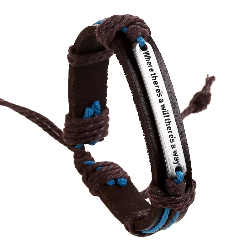 European Fashion Bracelets Men Jewelry Genuine Leather Alloy Proverb