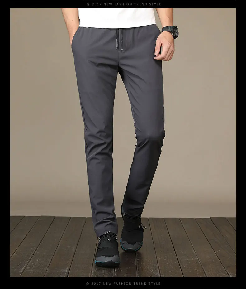 Классический сплошной Цвет Для мужчин s брюки умные Повседневное модные Повседневное брюки Для мужчин Slim Fit Брюки с эластичным поясом