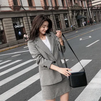 

2019 summer new fashion ladies mini skirt suit stitching lattice casual suit Woven clothes Single Button womens two piece sets