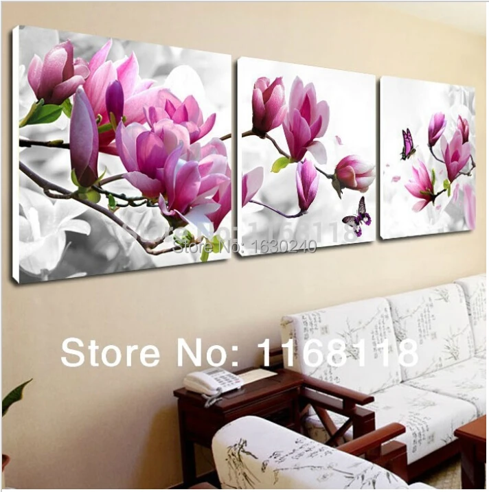 3 Piece Free Shipping Cheap abstract Modern Wall Painting purple pink flower Home Decorative Art Picture Paint on Canvas | Дом и сад