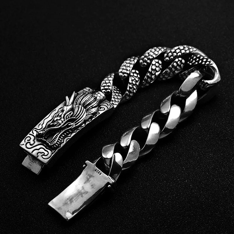 

Ethnic Real Pure 925 Sterling Silver Bracelet retro dragon chain bracelet Luck Bracelet Fine Jewelry