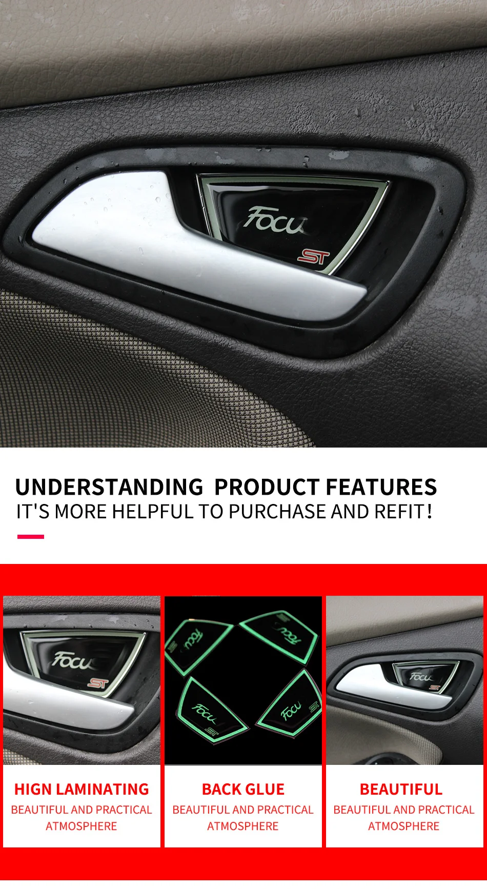 Моя хорошая Автомобильная светящаяся внутренняя дверная чаша декоративная накладка наклейка для Ford Focus 3 4 Sedan Hatchback 2012- Acc