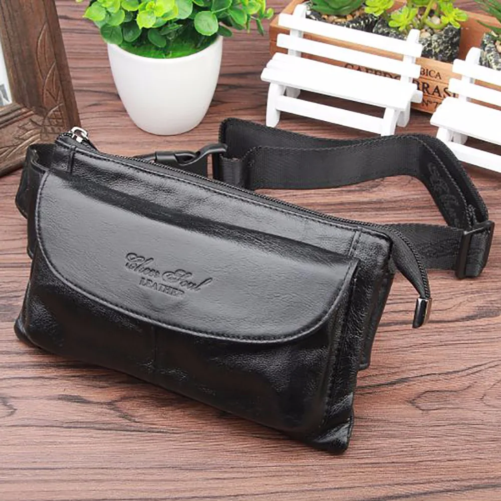 

Genuine Leather Real Cowhide Fanny Waist Bag Men Casual Mobile Phone Pocket Purse Hip Belt Bags CrossBody Single Chest Day Pack