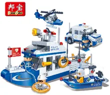 Model building kit compatible with lego police car boat water patrol 3D block Educational model building
