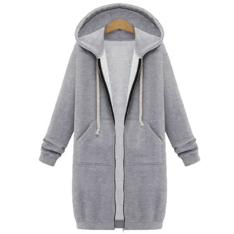 

Oversized 2019 Autumn Women Casual Long Hoodies Sweatshirt Coat Pockets Zip Up Outerwear Hooded Jacket Plus Size Tops