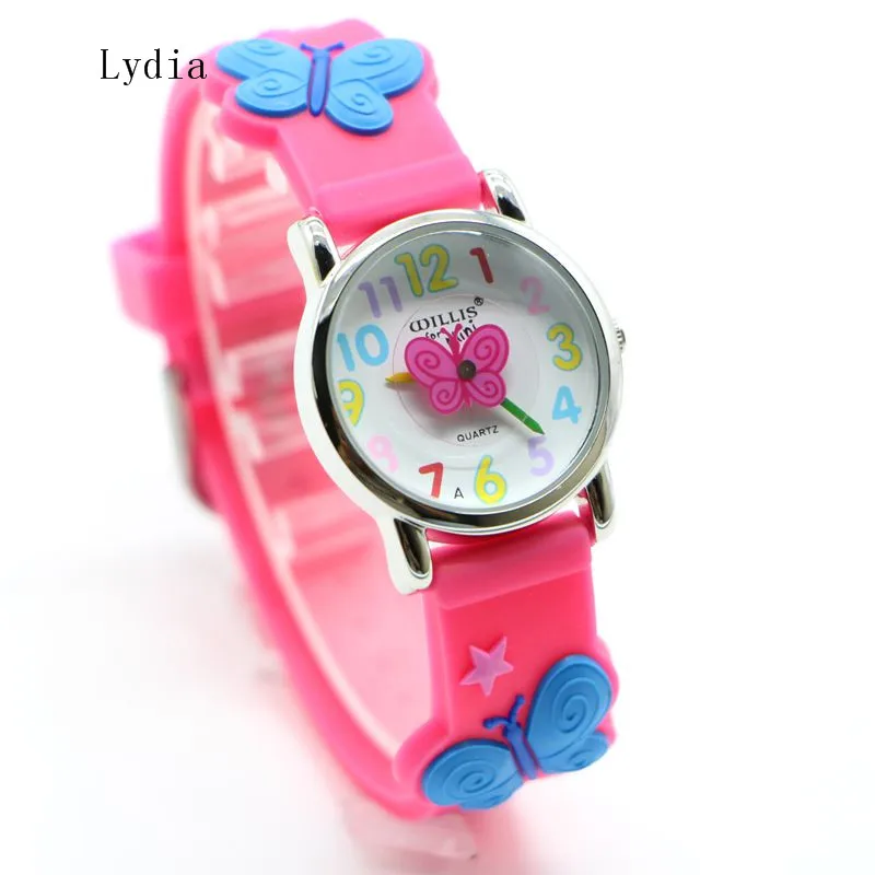 

New 3D Cartoon Butterfly Design brand watch Little Girls Boys Children Wrist Kids Watches rose purple 2 colors