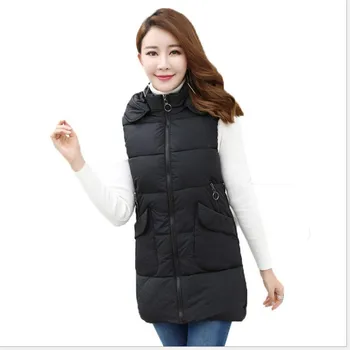 

New Arrival Plus Size 3XL 2019 Fashion Autumn Winter Women Medium-Long Vest Hooded Down Cotton Waistcoat Loose Casual VestCQ2274
