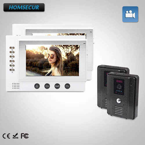 

HOMSECUR 7" Wired Hands-free Video&Audio Home Intercom+LCD Color Screen 2C2M: TC011-B Camera(Black)+ TM701R-W Monitor(White)