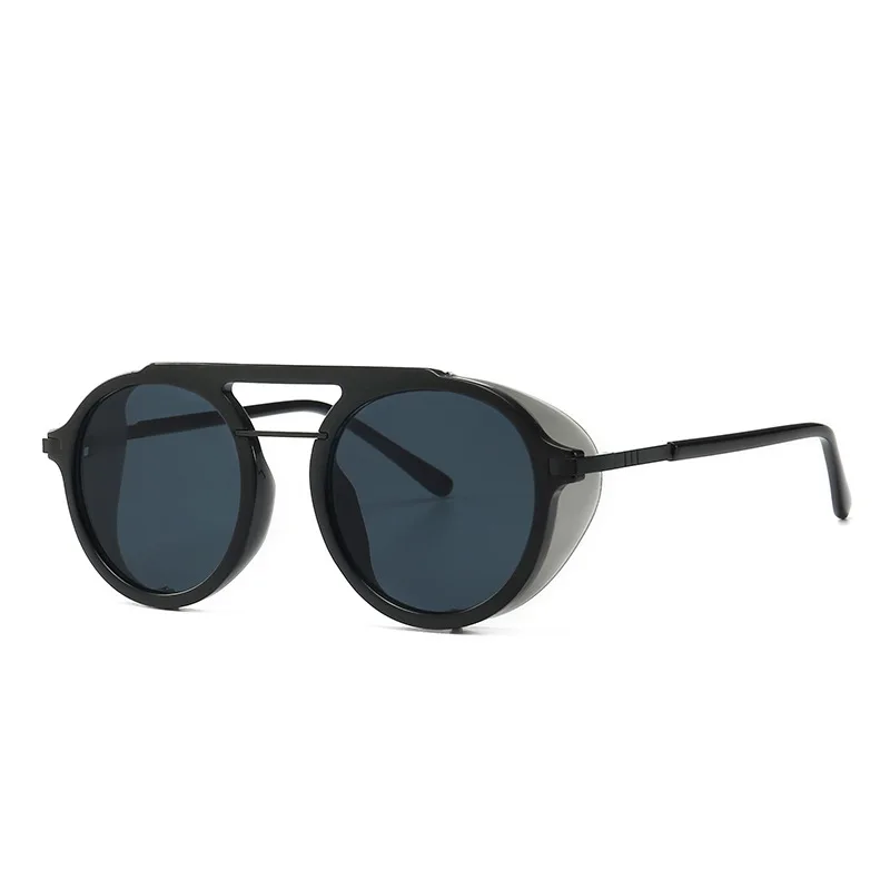 Трендовые цветные стимпанк Солнцезащитные очки круглые дизайнерские паровые панк металлические щиты солнцезащитные очки для мужчин и женщин UV400 Gafas De Sol - Цвет линз: C1 Black black