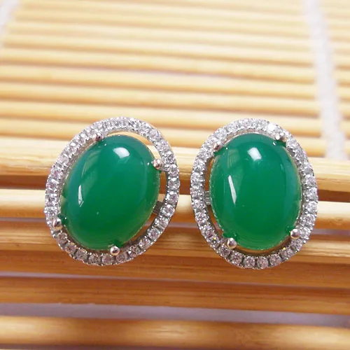 

LANZYO 925 Sterling silver natuarl chalcedony stud Earrings Girls Gift Fine Jewelry for Woman wholesale e0810100agys
