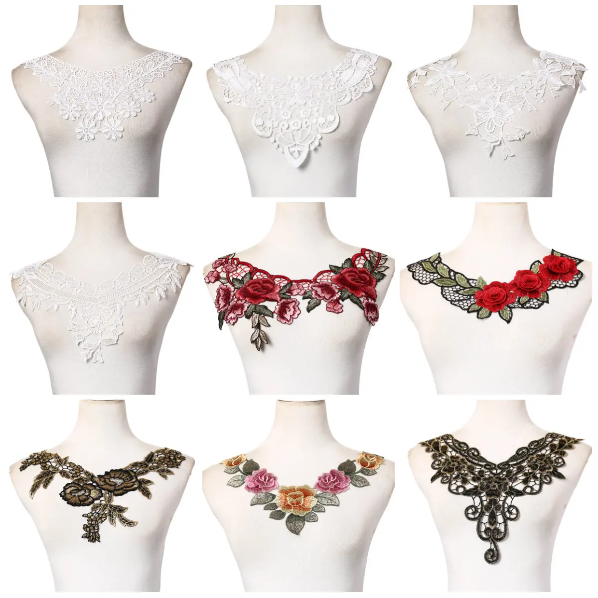 1pc Diy embroidered lace floral neckline neck collar trim clothes