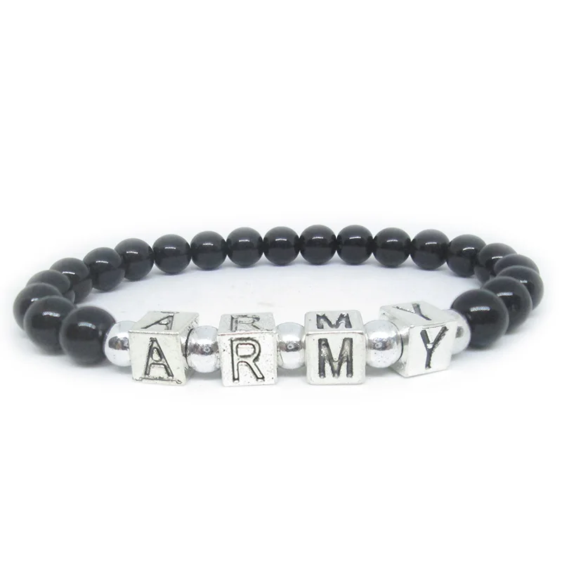 

Natural Stone Metal Letters Bracelet ARMY Bomb Accessories KPOP Infinite Braslet Cuff Wrist Band K Pop For T Shirt Fans Boys