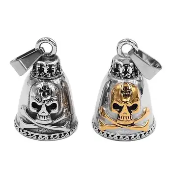 Bone Skull Cross Biker Bell Pendant Stainless Steel Heavy Gold Silver Color Men Gift SWP0509A (Has steel ball, no bell sound) 1