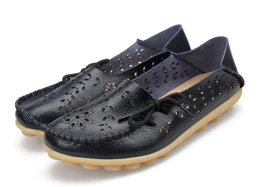 

Women's Casual Genuine Leather Shoes Woman Loafers Slip-On Female Flats Moccasins Ladies Driving Shoe Cut-Outs Mother Footwear