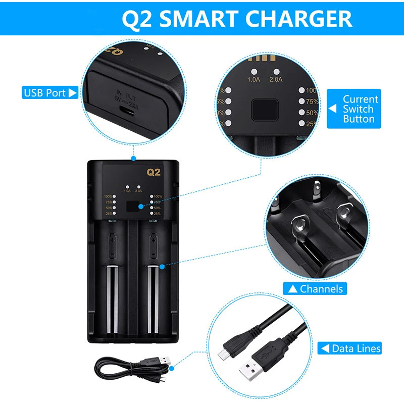 Thbelieve AA/AAA зарядное устройство 18650/26650 зарядные устройства 5V 2A USB LED Смарт батарея
