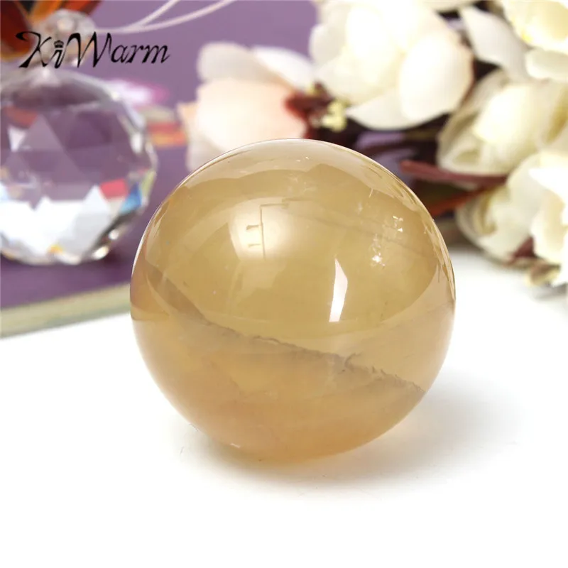 

KiWarm On Sale 40mm Luck Natural Citrine Quartz Crystal Sphere Ball Healing Gemstone House Decoration Home Office Craft No Stand