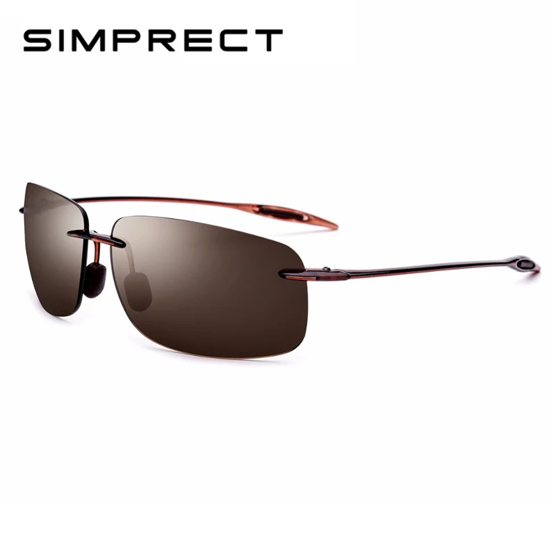 

SIMPRECT 2019 TR90 Rimless Polarized Sunglasses Men UV400 Square Driving Sun Glasses High Quality Nylon Lens Lunette De Soleil