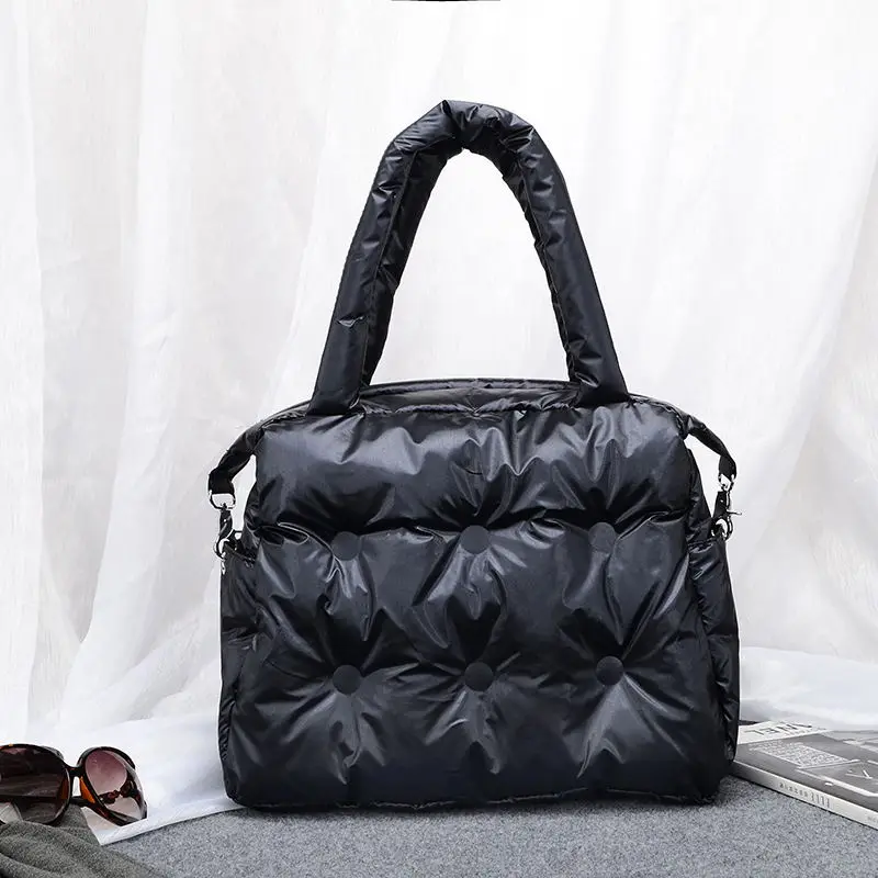 Billige 2019 neue Winter Einzelnen Schulter Tote Frauen Raum Pad Baumwolle Feder Unten Tasche Eimer Handtasche sac ein haupt carteira Bolsa feminina