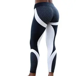 Сетки леггинсы с узором Фитнес Леггинсы для женщин для спортивные тренировки эластичный тонкий черный, белый цвет брюки девочек 2018