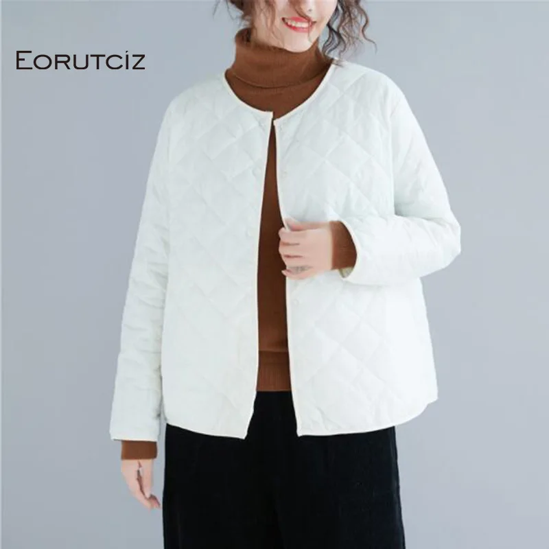

EORUTCIZ Winter Ultra Light Jacket Women Parka Short Coat Vintage Oversize Harajuku Autumn Pocket Outerwear LM345